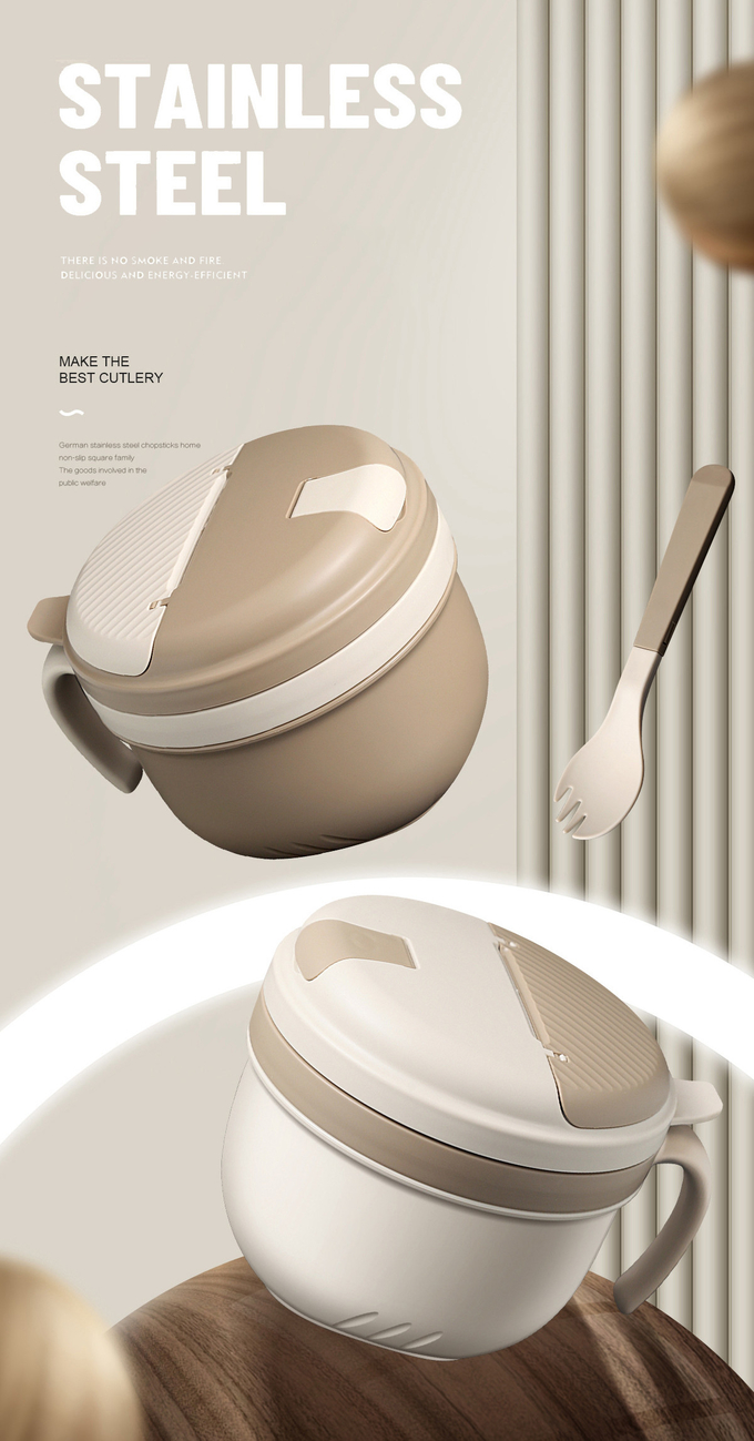 Instant Noodle Bowl With Drain Port Heated By Induction Cooker Metal Bento Lunch Box