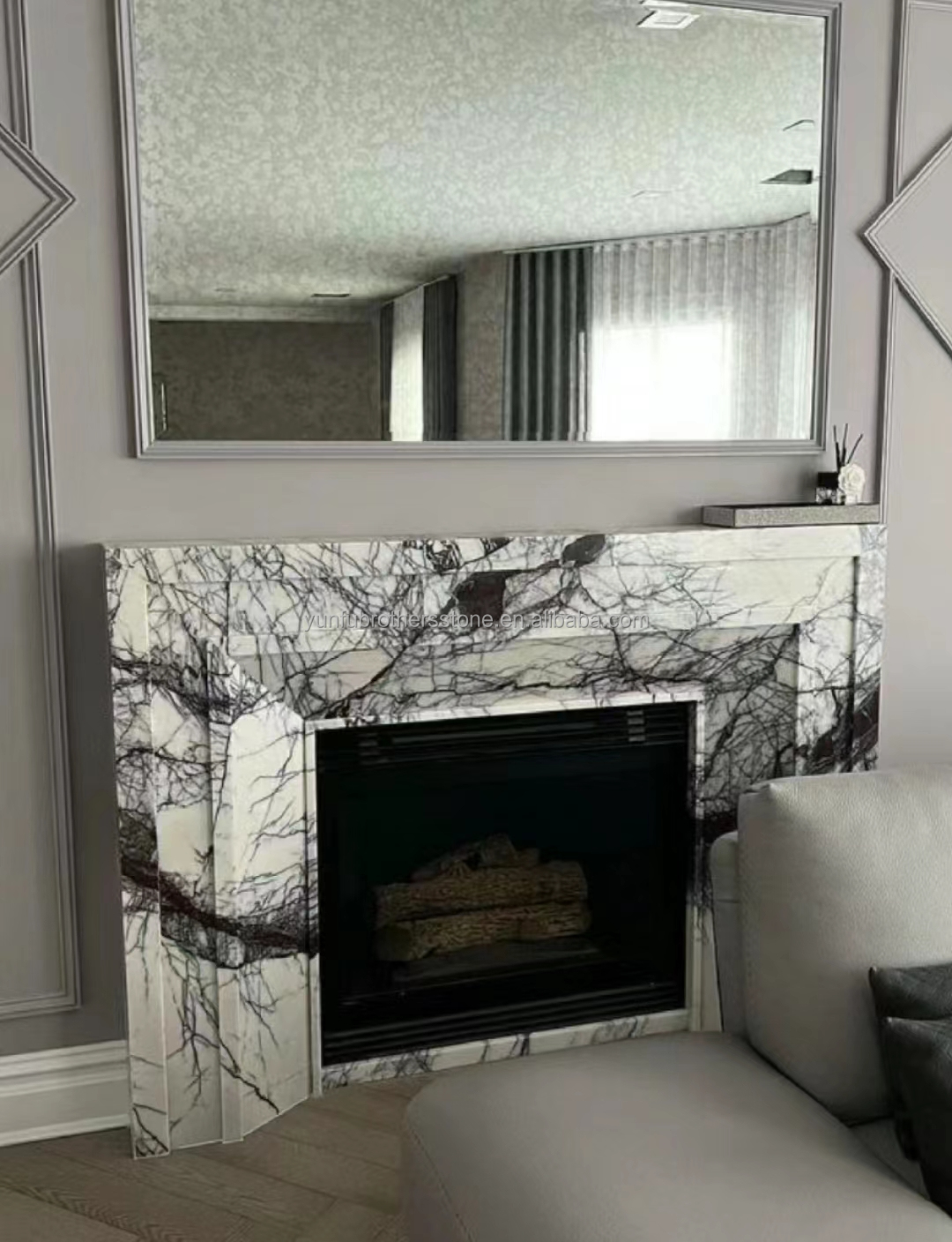 Modern Mini Hand Crafted Mantle Art Sculpture Arched French New York Marble Indoor Fragrant Snow Plum Fireplace Surround