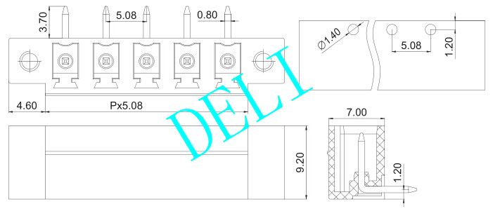 Solid Material PCB Connector 5.08MM Pitch DL2EDG15RM-XX-5.08 AC2000V / 1 Min