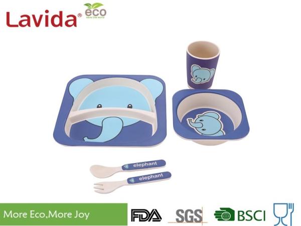 Baby Elephant Design Bamboo Childrens Dinner Set , Recycled Natural Bamboo Kids