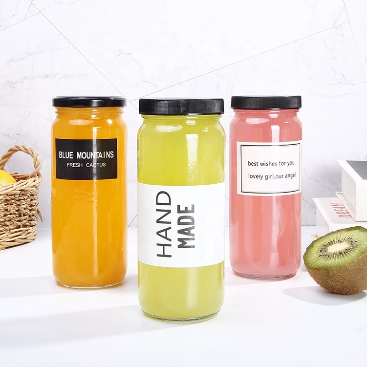 500ml 16oz Glass Drink Bottles Round Empty Packaging Juice Bottles