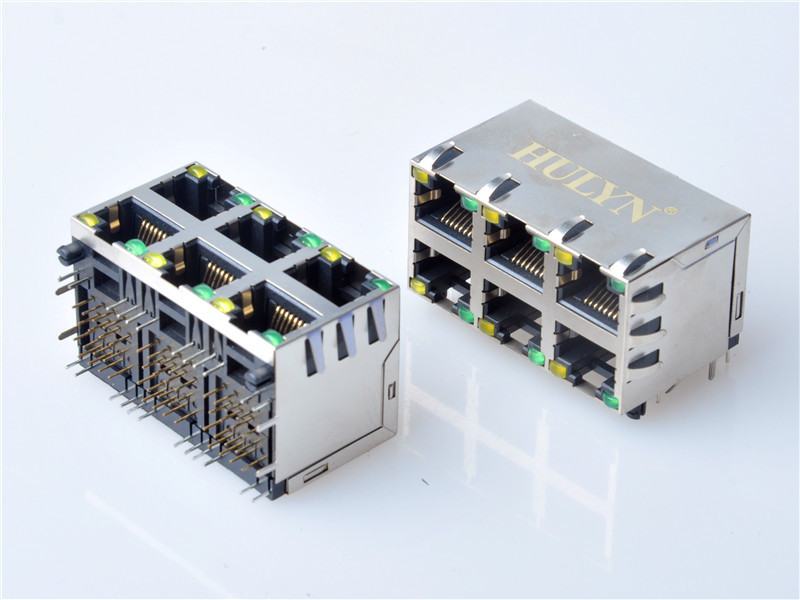HULYN RJ45 Shielded RJ45 Modular Jack Connector,with LEDs, 2x3 Ports,RJ45 connector