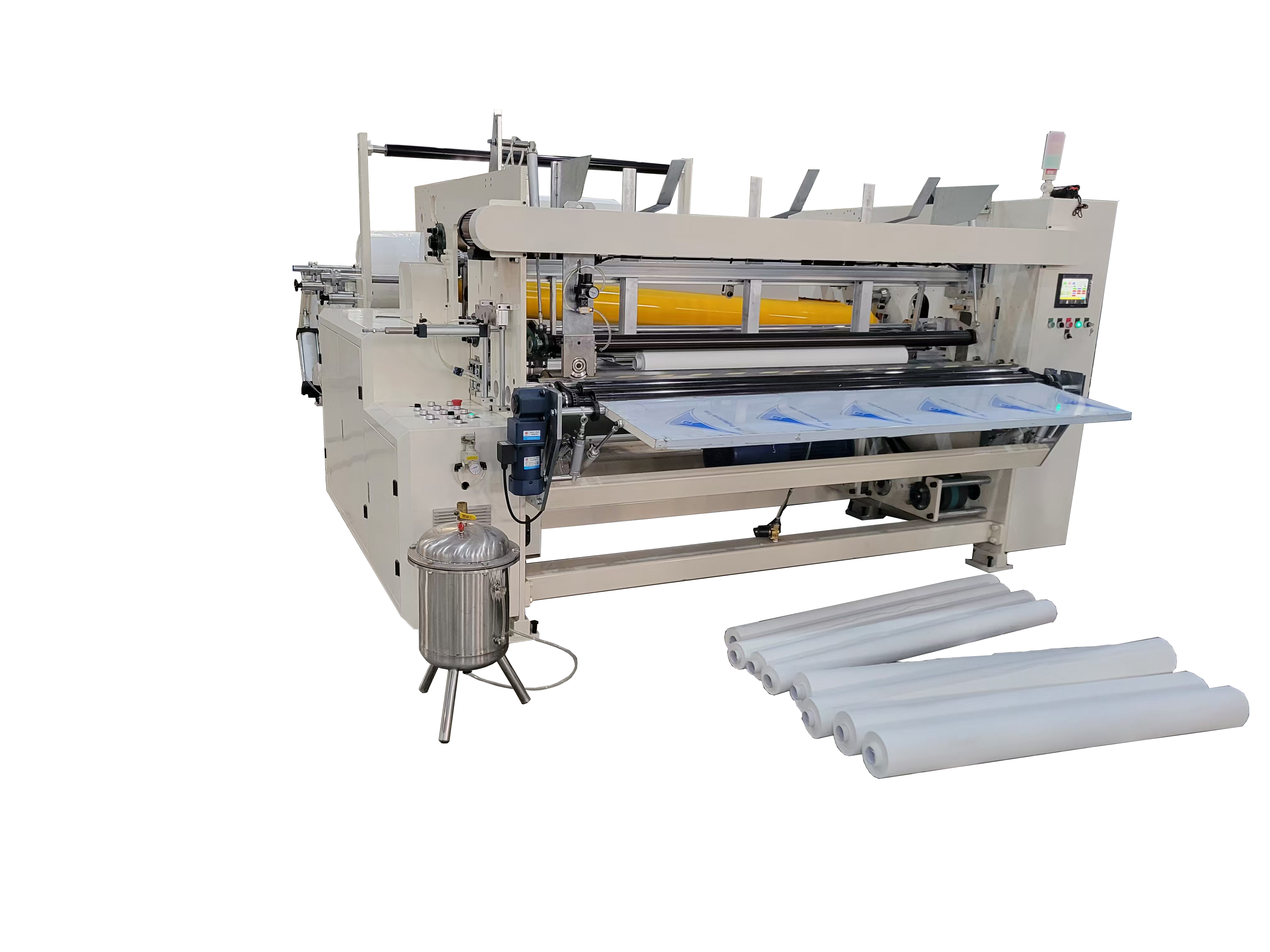 Automatic heat shrinking large roll maxi paper towel rewinding cutting packing machine Production Line