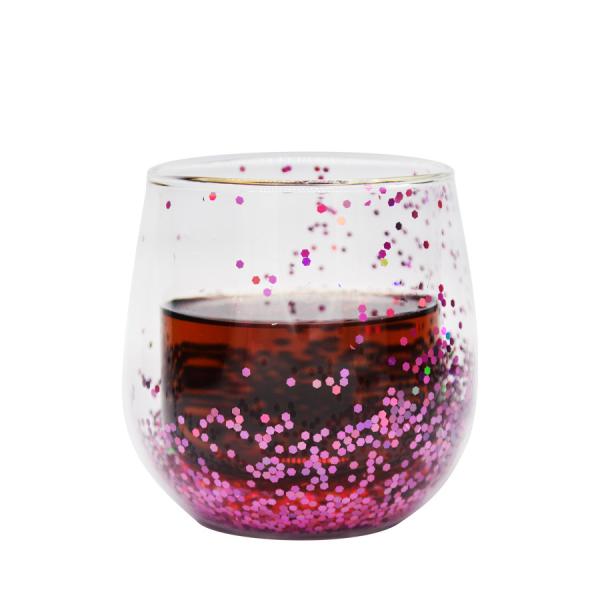 Buy cheap Customized Double Wall Glass Coffee Cup Decorative Glitter Tumbler Drinking Glasses from wholesalers