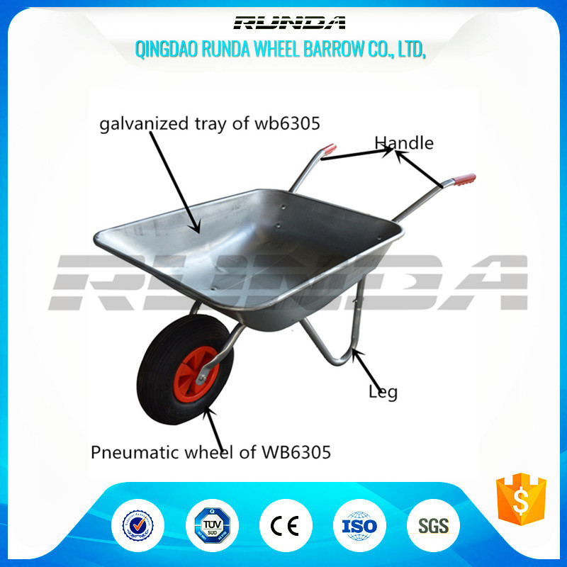 Light Weight Garden Wheel Cart Galvanized Steel Rubber Wheel 80kg Weight Capacity