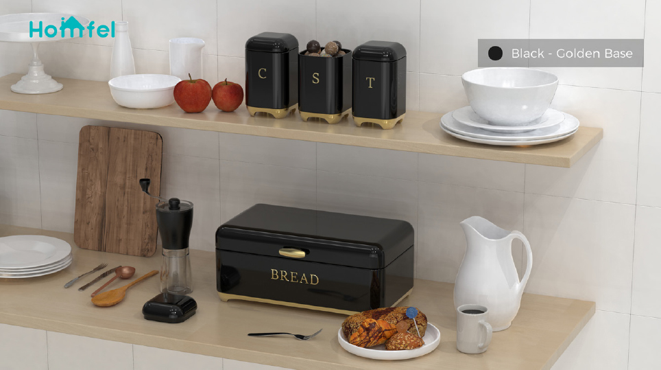 Kitchen Storage Containers Crown Series Metal Bread Bin Set For Tea Coffee And Bread Storage