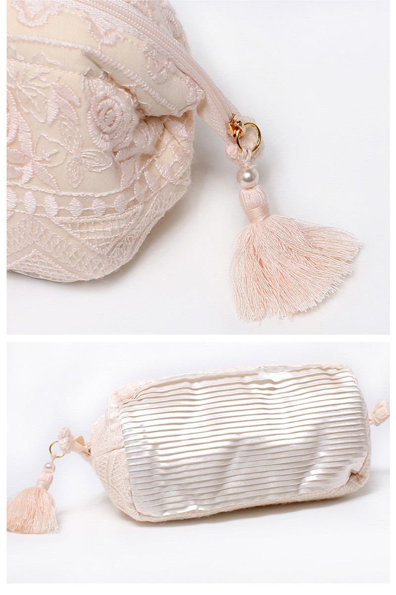 Custom Lady Natural Tassel Lace Portable Makeup Cosmetic Bag Small