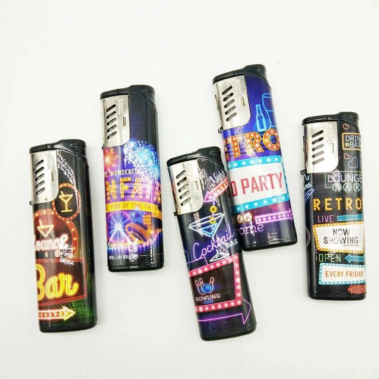Dy-F001 High-Level Torch Flame Cigarette Windproof Lighter with Modern Style Sticker