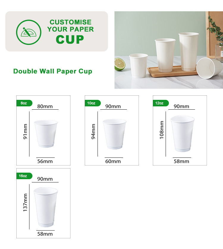 8oz PE/PLA Film Compostable Double Wall Cups Paper Tableware Durable