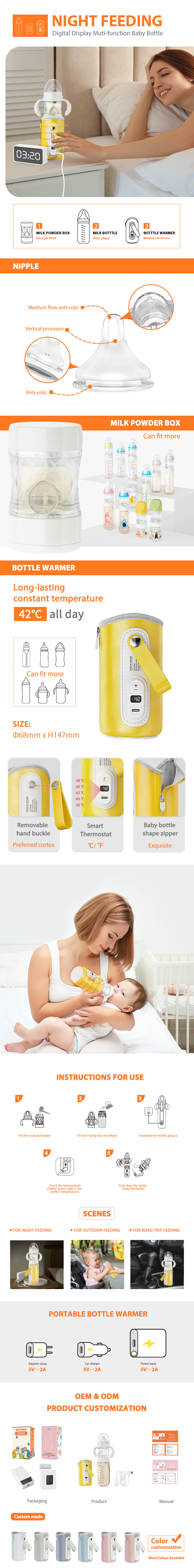 PPSU Feeding Bottle And Formula Dispenser 3 In 1 240mL Constant Temperature
