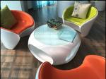 Modern Home Furniture Fiberglass Hole Glass Top Round Centre Coffee Table