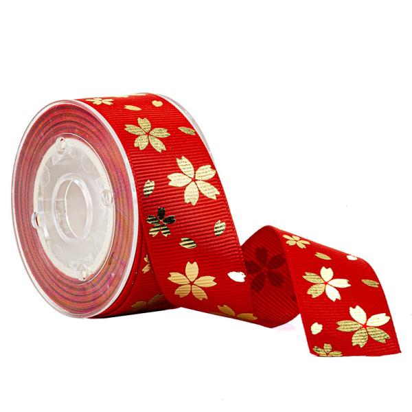 Buy cheap Red Custom Grosgrain Ribbon Printed Gold Flower For Gift Boxes Packaging from wholesalers