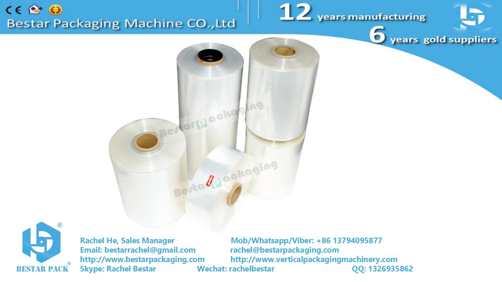 Transparent plastic roll film for Bestar FFS packing machine