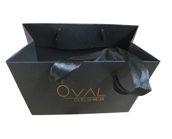 Buy cheap Custom Small Black Paper Bags Online Jewellery Packaging With Gold Foil Logo from wholesalers