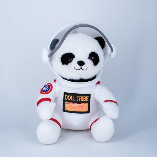 Custom Design Panda Bear Soft Plush Toys Cute Stuffed Animal Panda With Plastic Helmet