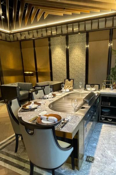 Buy cheap 10 Seats Upper Fume Exhaustion Oval Shape Japanese Teppanyaki Grill Table Electric Heating from wholesalers
