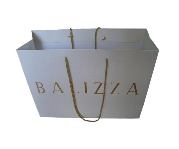 Buy cheap Printed Clothing Paper Shopping Bags With Gold Foil Hot Stamping Embossed Logo from wholesalers