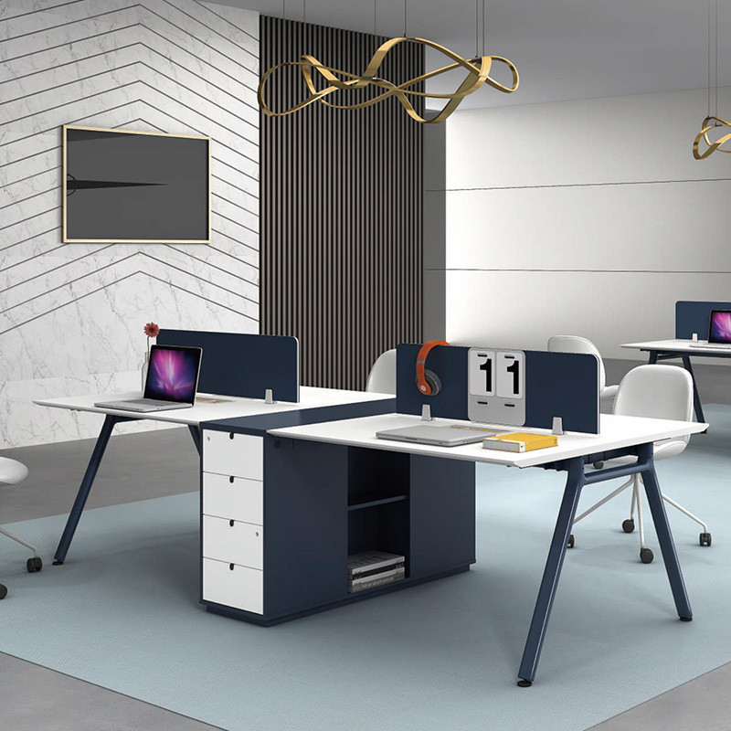 Workstation Desk Office Furniture Blue Wooden Workstation 4 Seat Office Computer Desk