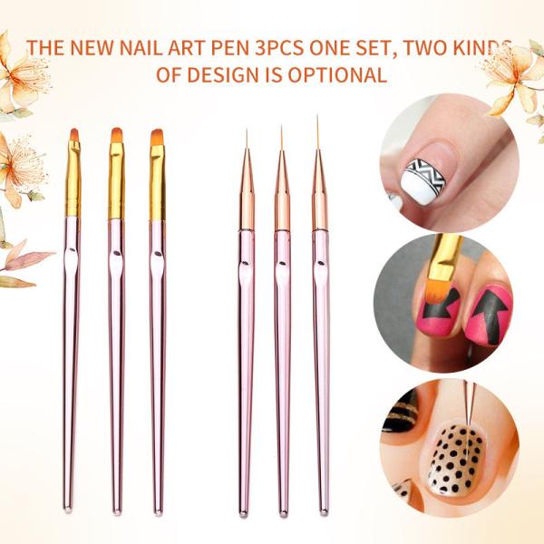Buy cheap 3pcs Metal Handle Nail Art Line Pen UV Gel Nail Brush Set Rose Gold Color from wholesalers