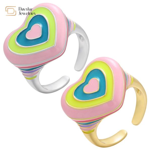 Buy cheap Y2k Rainbow Heart Women Jewelry Rings Colorful Enamel Gold Plated from wholesalers