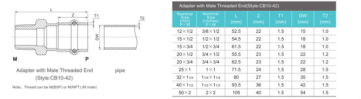 Stainless steel press fitting 304 male threaded adapter /reducer elbow V profile press fitting
