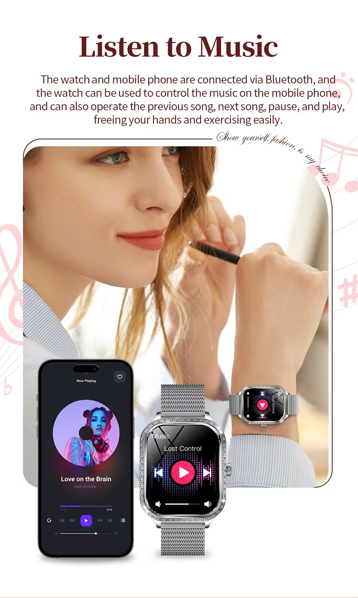 MK88 Women Smart Watch , Multi Sport Smart Watch Health Monitoring BT Call Blood Oxygen