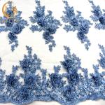 Buy cheap 3D Embroidery Rhinestone Lace Fabric Handmade Blue African Lace Fabric from wholesalers