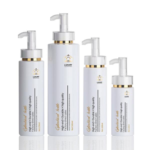 Buy cheap Luxury 250ml 500ml White Round Empty Conditioner Shower Gel Plastic Packaging Gold Hdpe Shampoo Bottle from wholesalers