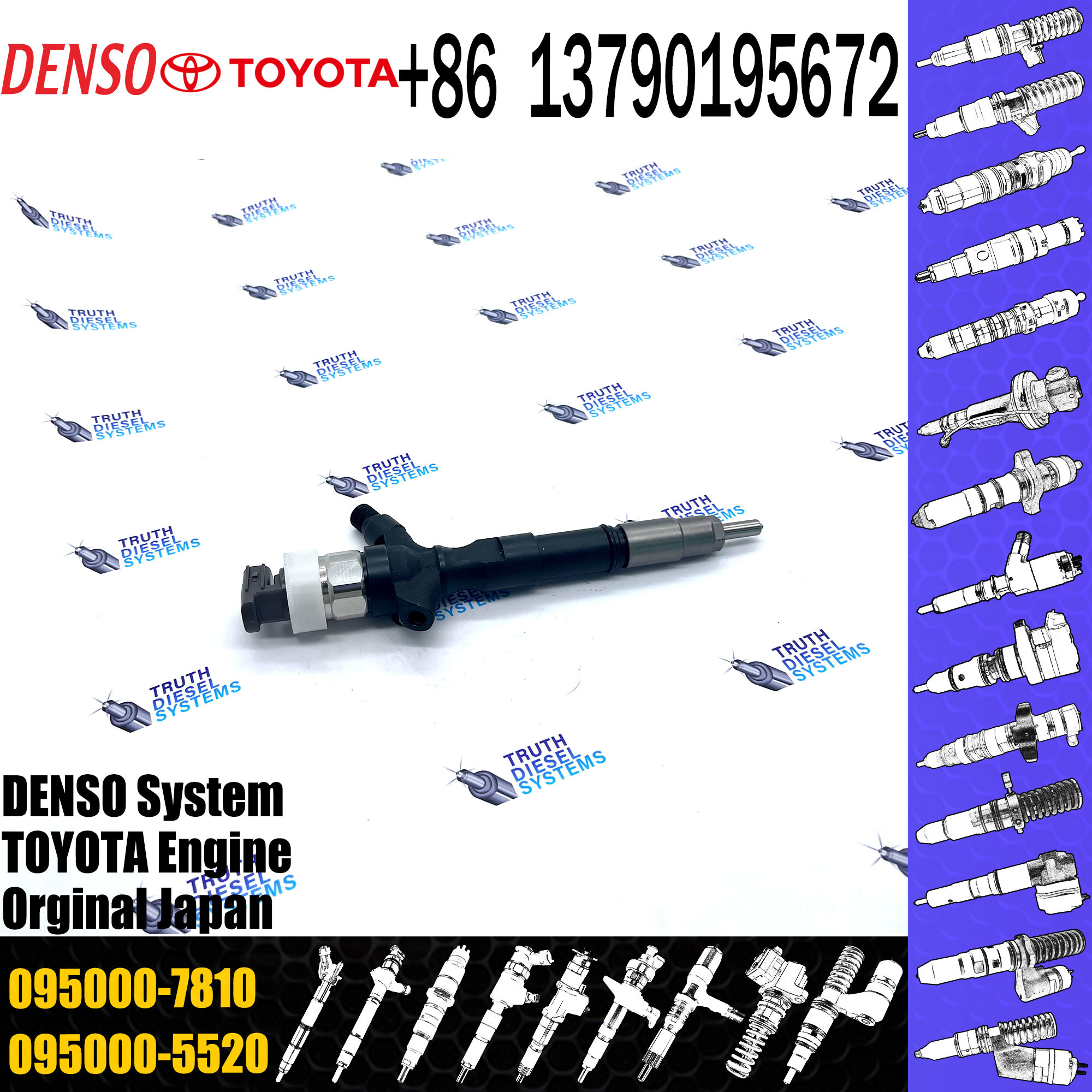 23670-30120 095000-7810 Diesel fuel Common Rail Injector Assembly 23670-30120 095000-7810 For T-oyota Dyna