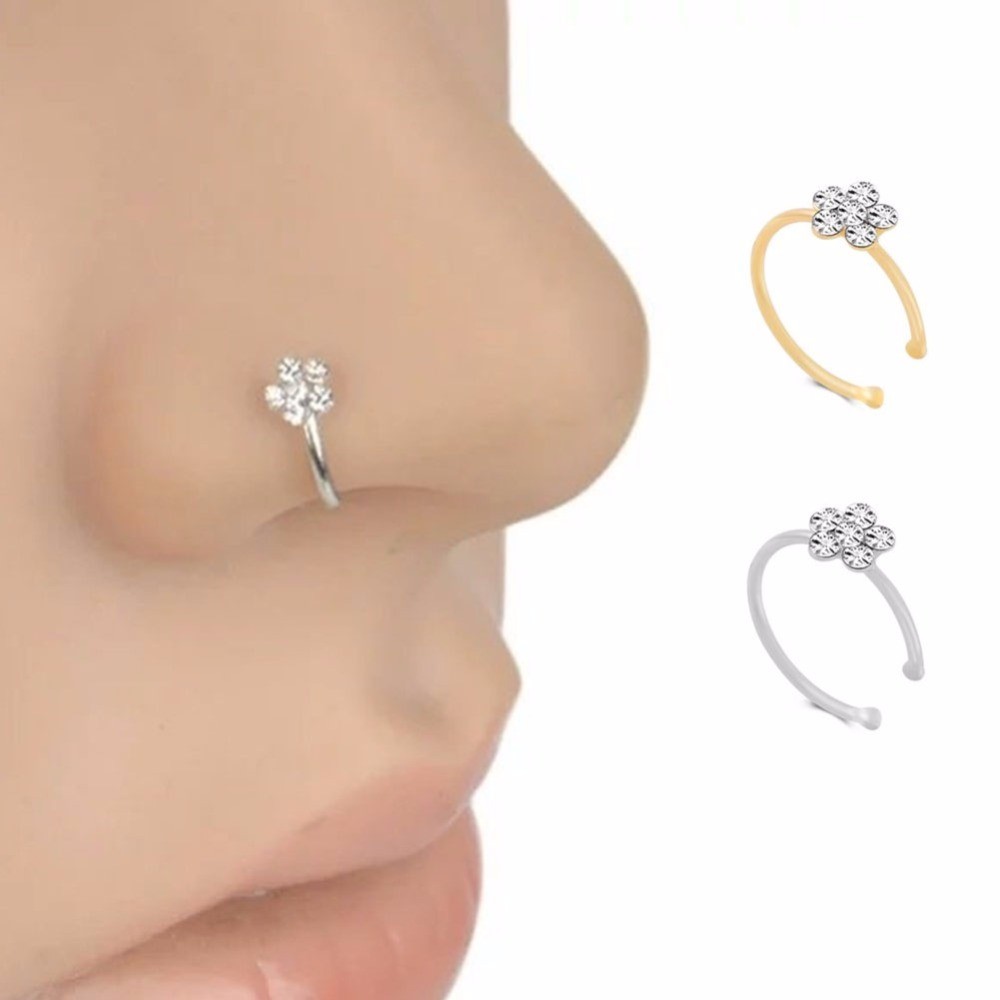 Fashion Crystal Nose Ring Indian Flower Nose Stud Hoop Septum Clicker Piercing Nose Clip Rings Body Piercing Jewelry