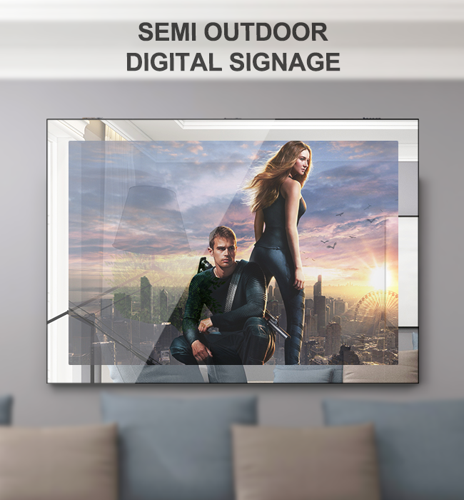 Wall-mount 30% / 50% Transmittance Mirror Outdoor LCD Digital Signage Smart TV