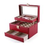 Portable PU Leather Travel Jewelry Drawer Organizer Box With Mirror Multi