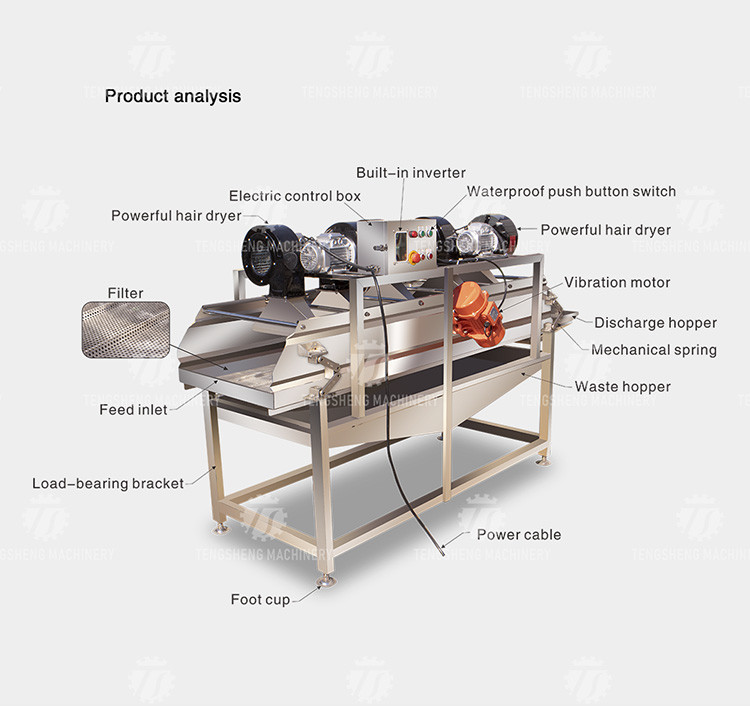 Stainless Steel Vegetable Processing Machine 4.25KW Fruit Air Dryer