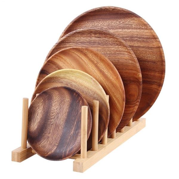 Buy cheap 5pcs/Set Wooden Serving Plates 15cm 18cm 20cm Acacia Wood Round Serving Platter from wholesalers