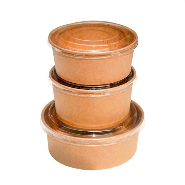 Buy cheap Kraft Paper Food Takeaway Box Fruit Salad Packaging Containers With Plastic Cover from wholesalers