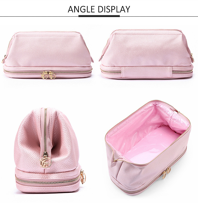 Blank Wholesale Two Zipper Luxury Cosmetic Bag High Quality Makeup Travel Bag
