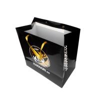 Buy cheap Custom Printed Black Paper Euro Tote Bags With Satin Ribbon Rope Gold Foil Logo product