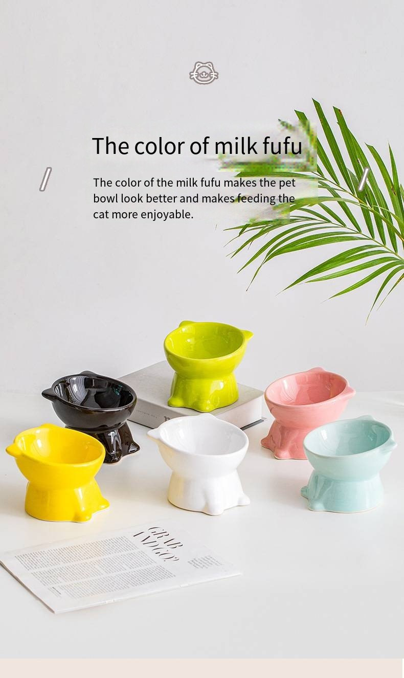 Pet Neck Guard Ceramic Elevated Cat Bowl Foot Diagonal Dog Bowl To Prevent Spilling Water And Food Bowl
