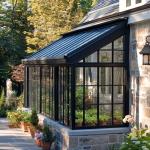 Wrought Iron Sun Room Greenhouse Green Metal Bay Window Entrance Doors Living