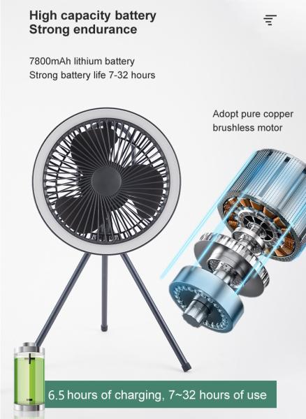 Buy cheap 7800mAh Camping Tent Fan Outdoor Electric Light Rechargeable Detachable Tripod Fan from wholesalers