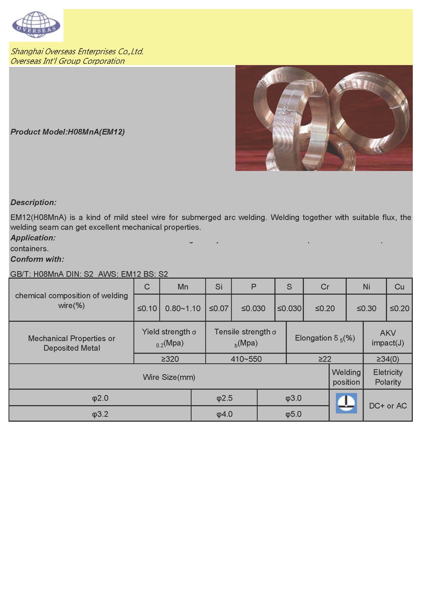 Submerged Arc Welding Wire H08MnA S2/EM12 3.2mm high quality guarantee