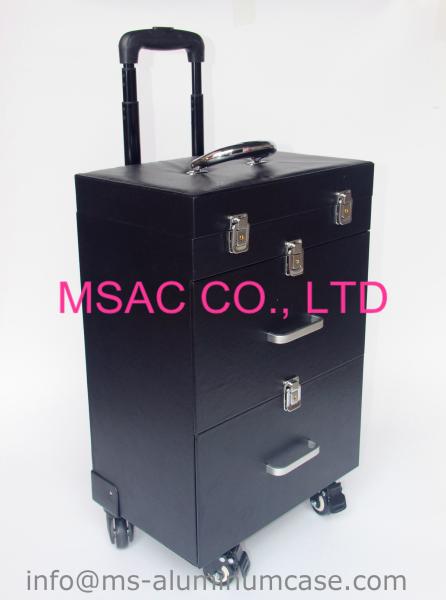 Buy cheap Professional Makeup Cases On Wheels , Black Pu Leather Cosmetic Trolley Case from wholesalers