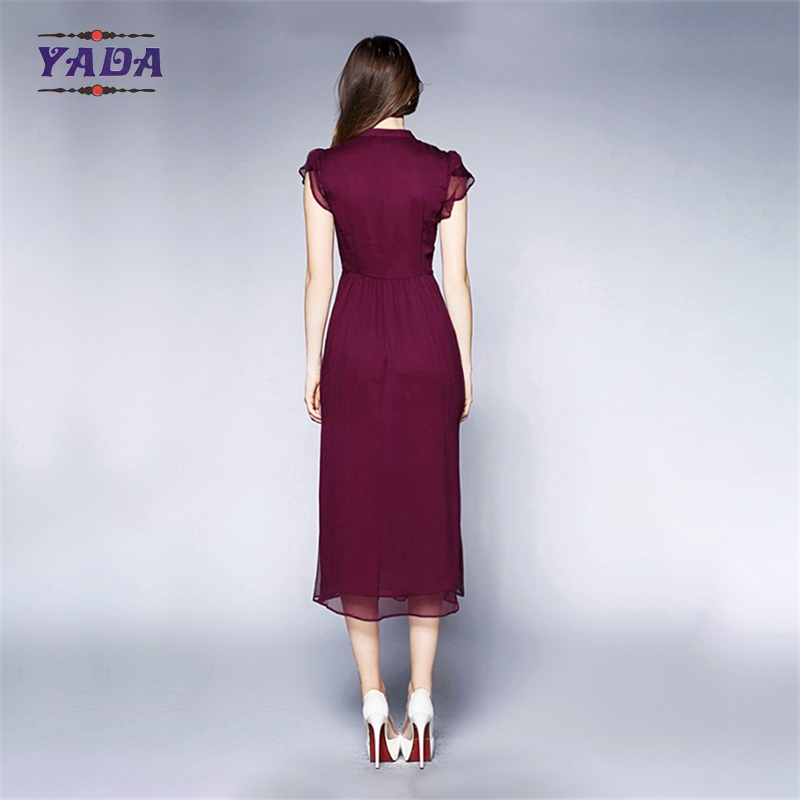 Real silk short sleeves and slim latest summer 2018 printed pattern dress designs fat for ladies