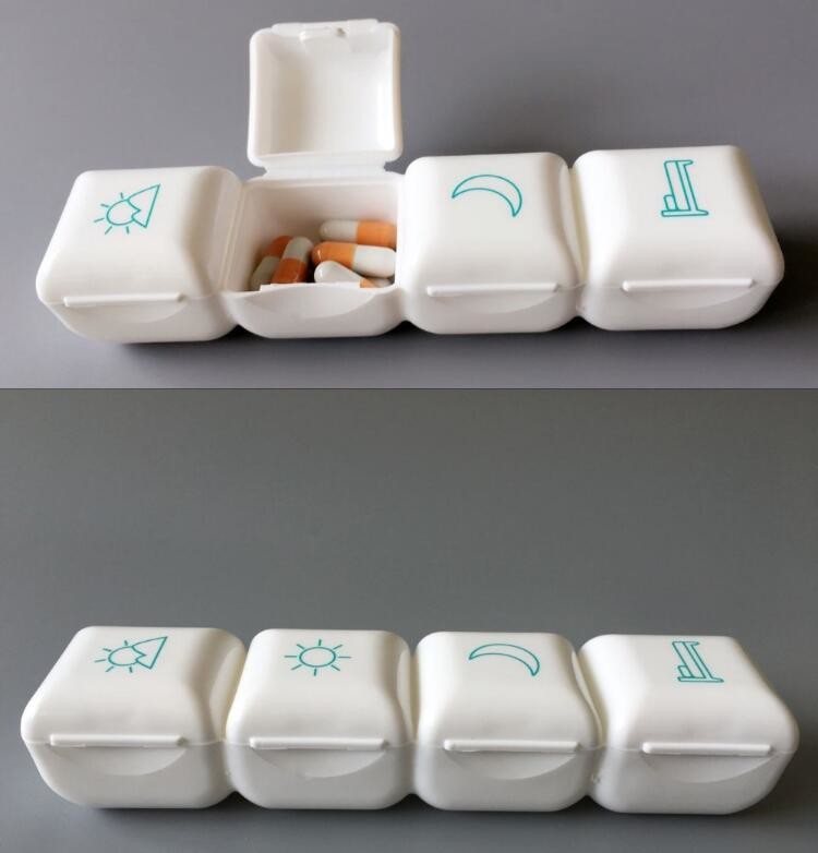 7 day a week cool detachable drugs box with 4 case each day, Safely pop-up 7case pill organizer, Mini cute compact pocke