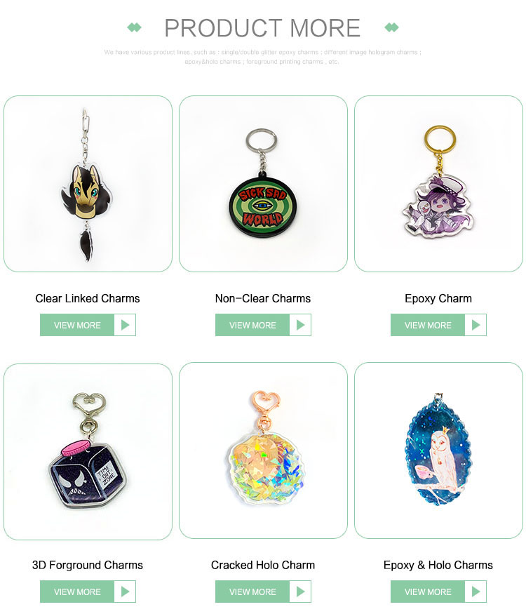 Custom high quality opaque acrylic double epoxy keychain charm with silver glitters