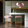 Buy cheap Modern brushed brass gold stainless steel counter stool velvet upholster barstool for cafe bar from wholesalers