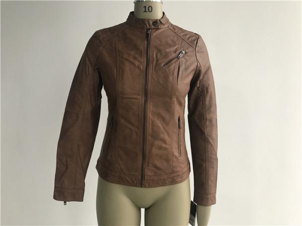 Buy cheap Mandarin Collar Ladies PU Jacket , Womens Faux Leather Jackets Zip Through TW76738 from wholesalers
