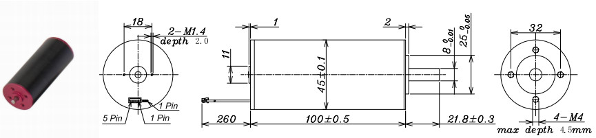 10646 Rpm DC Coreless Motor 24v High Torque 3035 MN.M 45mm Diameter