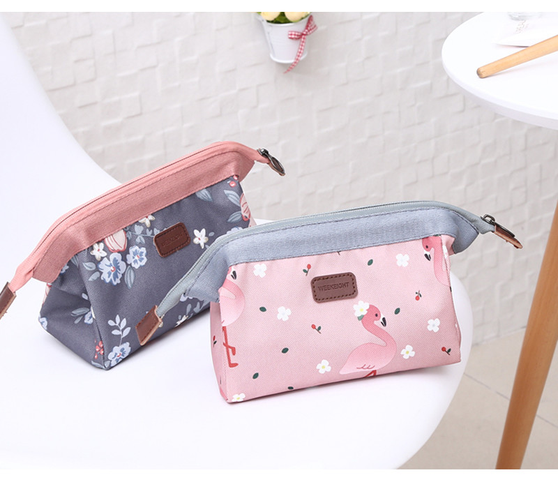 Travel Portable Multi-Function Pink Printed Korean Toiletry Wash Zip Bag