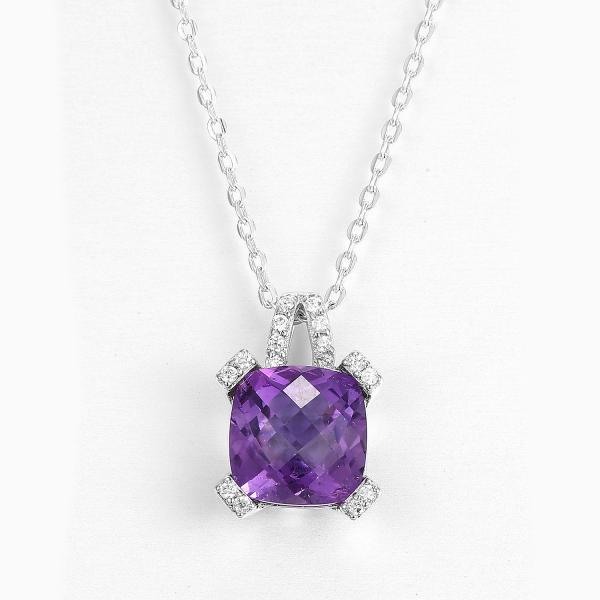 Buy cheap 10mm 925 Silver Gemstone Pendant Rhodium Plated Purple from wholesalers